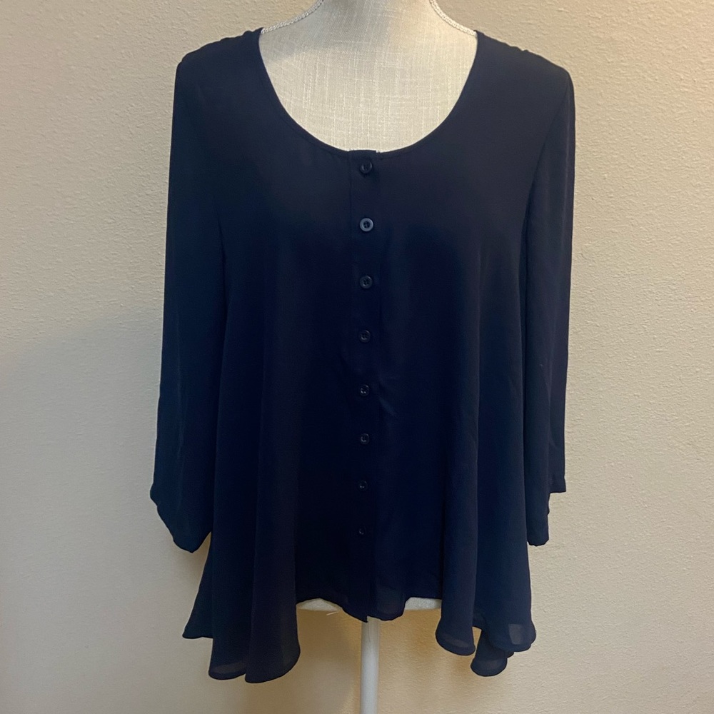 Style & Co Hi-low Blouse Button-up Blue Size Small